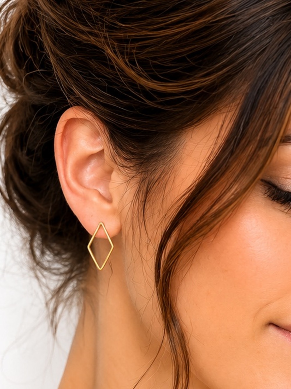 NEW-  Carmen Dainty Gold Open Diamond Geometric Outline Stud Minimalist Earrings